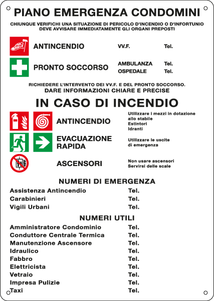 E3692 - Cartello PIANO EMERGENZA CONDOMINI simbologia EN ISO 7010