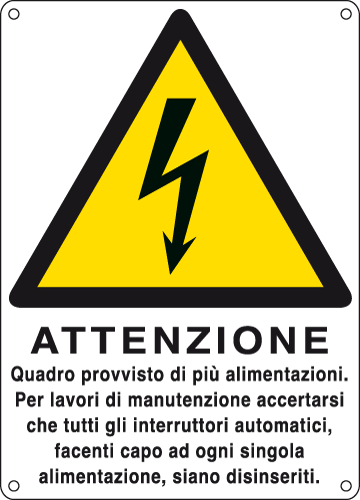 E440702W - Cartello attenzione quadro provvisto da piu' alimentazioni EN ISO 7010