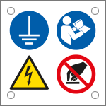 E49003L - Cartello multisimbolo 4 simboli: obbligo, pericolo,divieto EN ISO 7010