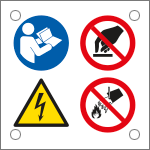 E49004H - Cartello multisimbolo 4 simboli: obbligo, pericolo,divieto EN ISO 7010