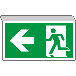 E715101SW - Cartello SOSPESA bifacciale uscita emergenza freccia SX EN ISO 7010
