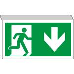 E715104SX - Cartello SOSPESO bifacciale uscita emergenza fr. indietro EN ISO 7010