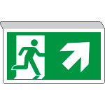 E715106SW - Cartello SOSPESO bifacciale uscita emergenza freccia ds alto  ISO 7010