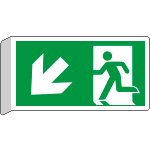 E715107BW - Cartello BIFACCIALE uscita di emergenza freccia basso sx EN ISO 7010