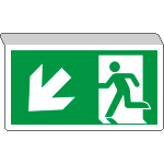 E715107SK - Cartello SOSPESO bifacciale uscita emergenza freccia sn basso ISO 7010