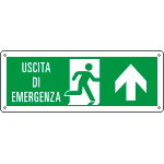 E720103WS - Etichetta uscita di emergenza freccia avanti Uscita Em. EN ISO 7010
