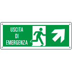 E720106KS - Etichetta uscita di emergenza freccia alto dx Uscita Em. EN ISO 7010