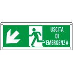 E720107WS - Etichetta uscita di emergenza freccia basso sx Uscita Em. EN ISO 7010