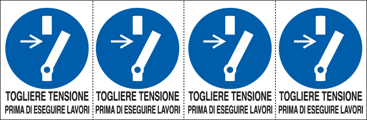 E9539B - foglio 4 etichette adesive Togliere la tensione prima di es..ISO 7010