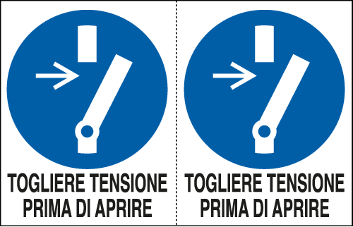 E9540A - Foglio 2 etichette togliere tensione prima di aprire EN ISO 7010