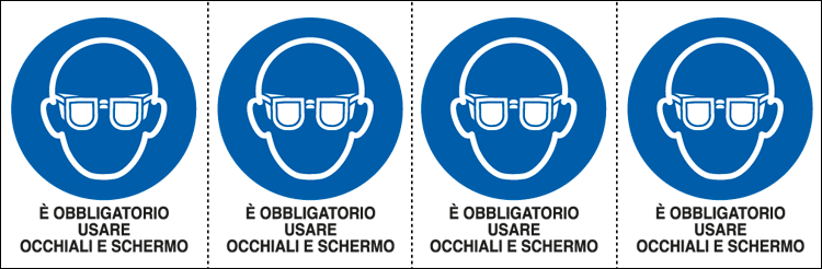 E9544B - Foglio n. 4 et.adesive obbligo usare occhiali e schermo ISO 7010