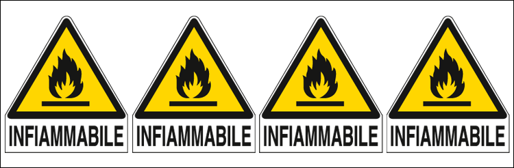 E9551B - Foglio 4 etichette adesive pericolo infiammabile EN ISO 7010