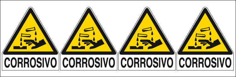 E9553B - Foglio 4 etichette adesive corrosivo EN ISO 7010