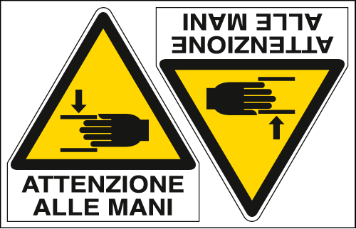 E9560A - Foglio 2 etichette adesive attenzione mani EN ISO 7010