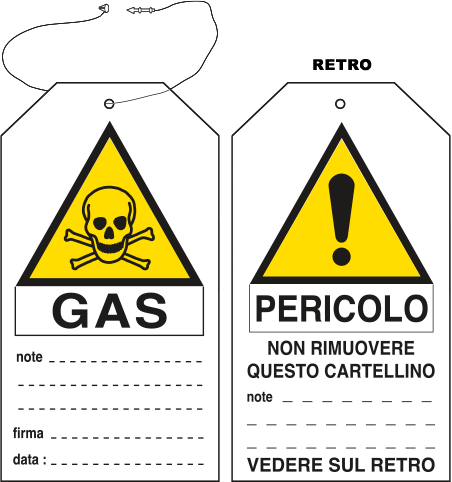 E9808 - Cartellino plastica pericolo gas...EN ISO 7010