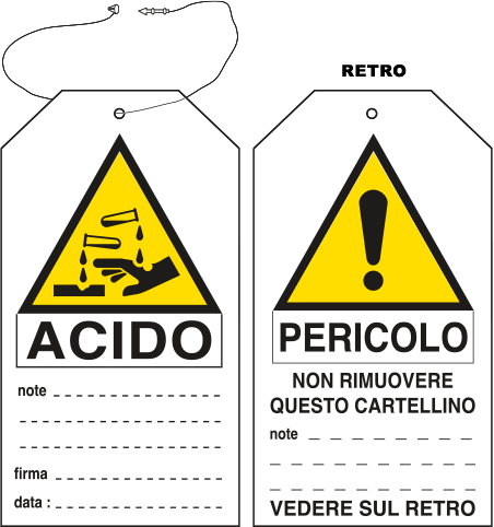 E9809 - Cartellino plastica pericolo acido...EN ISO 7010