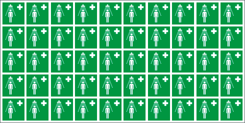 E9M1502 - Foglio n.50 etichette adesive simbolo doccia emergenza