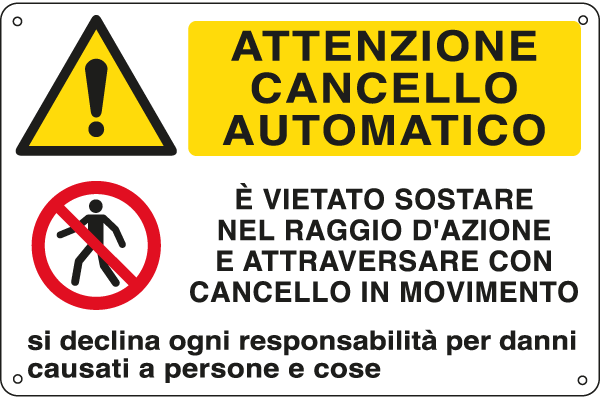 EEF3528 - cartello autoadesivo multisimbolo EasyFix attenz.cancello..EN ISO 7010