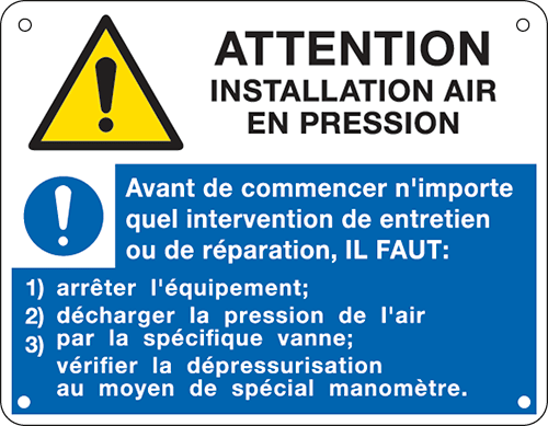 EYF49201F - sign ATTENTION INSTALLATION AIR  EN PRESSION EN ISO 7010