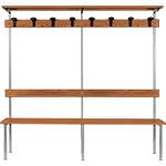 PAB112 - panchina con seduta in legno, appendiabiti e mensola cm 200