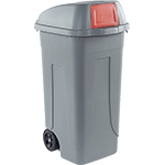 PRM101R - portarifiuti PLP col.grigio+coperchio BASCULANTE ROSSO cap.100 l+ruote