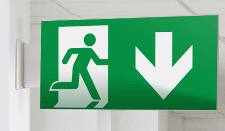 SECET23BC - segnale vetro CRYSTAL bifacc.uscita emergenza basso EN 7010 E002