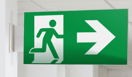 SECET24BC - segnale vetro CRYSTAL bifacc.uscita emergenza dx EN 7010 E002