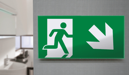 SECET28C - segnale vetro CRYSTAL monofacc.uscita emergenza dx basso EN 7010 E002