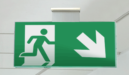 SECET28SC - segnale vetro CRYSTAL sospesa uscita emergenza dx basso EN 7010 E002