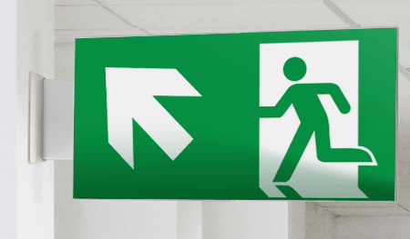 SECET31BD - segnale vetro CRYSTAL bifacc.uscita emergenza sx alto EN 7010 E001