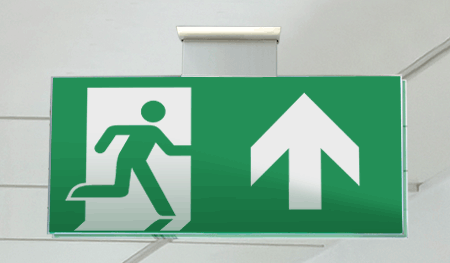 SECET32SC - segnale vetro CRYSTAL sospesa uscita emergenza avanti EN ISO 7010