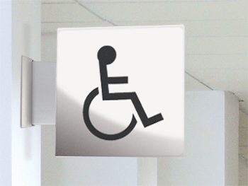 SECT34BB - segnale in vetro CRYSTAL a bandiera bifacciale 150x150 piu'simbolo