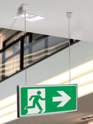 SEME715102SN - segnale METAL sospesa bifacciale Uscita Emergenza ds EN ISO 7010