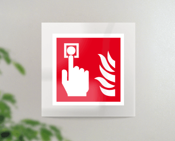 SEPE15117FW - targa Plexi monofacciale Allarme antincendio fiss.inv.EN ISO 7010 F005