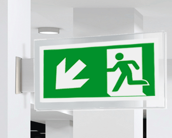 SEPE715107BR - targa PLexiglass bifacc. uscita emergenza sn basso EN ISO 7010 E001