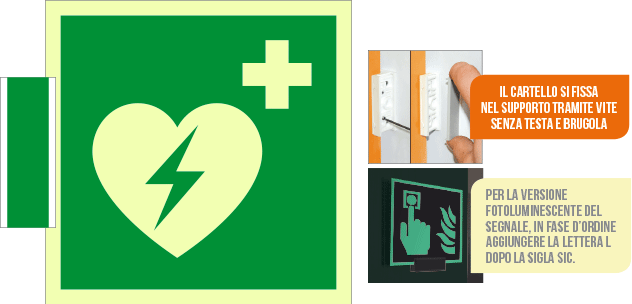 SICLE15156BG - sistema COLORFIX VERDE bifacc.luminescente Defibrillatore EN ISO 7010