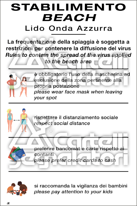 [FL56220Y] FL56220Y - Cartello per stabilimenti balneari bilingue personalizzabile