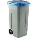 [PRM100B] PRM100B - portarifiuti polipropilene col.grigio+coperchio BLU cap.100 l c.ruote
