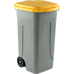 [PRM100Y] PRM100Y - portarifiuti polipropilene col.grigio+coperchio GIALLO cap.100l +ruote