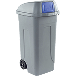[PRM101B] PRM101B - portarifiuti PLP col.grigio+coperchio BASCULANTE BLU cap.100 lt +ruote