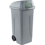 [PRM101G] PRM101G - portarifiuti PLP col.grigio+coperchio BASCULANTE VERDE cap.100 l+ruote