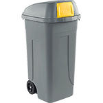 [PRM101Y] PRM101Y - portarifiuti PLP col.grigio+coperchio BASCULANTE GIALLO cap.100l+ruote