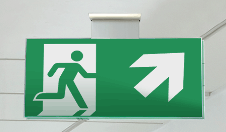 [SECET30SD] SECET30SD - segnale vetro CRYSTAL sospesa uscita emergenza dx alto EN 7010 E002