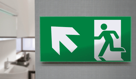 [SECET31D] SECET31D - segnale vetro CRYSTAL monofacc.uscita emergenza sx alto EN 7010 E001