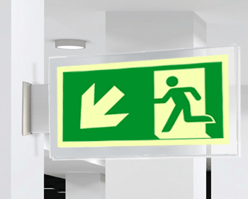 [SEPSE715107BR] SEPSE715107BR - targa PLexi bifacciale  uscita emergenza sn basso EN ISO 7010 E001