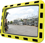 [SP042] SP042 - specchio industriale rettangolare cornice giallo/nera cm 100x80