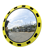 [SP050] SP050 - specchio industriale rotondo cornice giallo/nera diametro cm 80