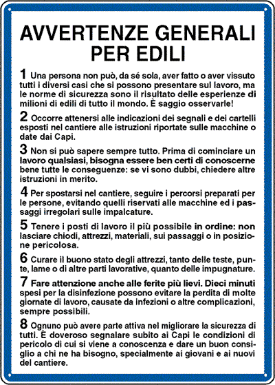 [3625] 3625 - Cartello NORME avvertenze   GENERALI PER EDILI