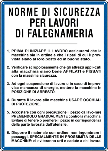 [3634] 3634 - Cartello NORME lavori DI FALEGNAMERIA