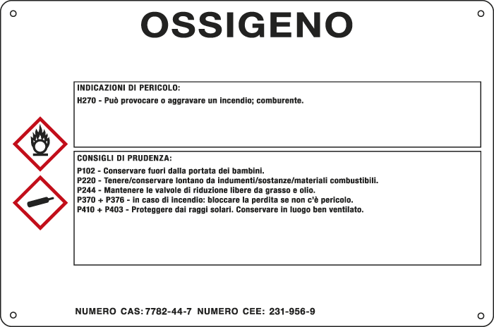 [27A380] 27A380 - cartello sostanze pericolose simbologia CLP " OSSIGENO "